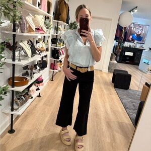Baby Blue Blouse with Ruffle Shoulder